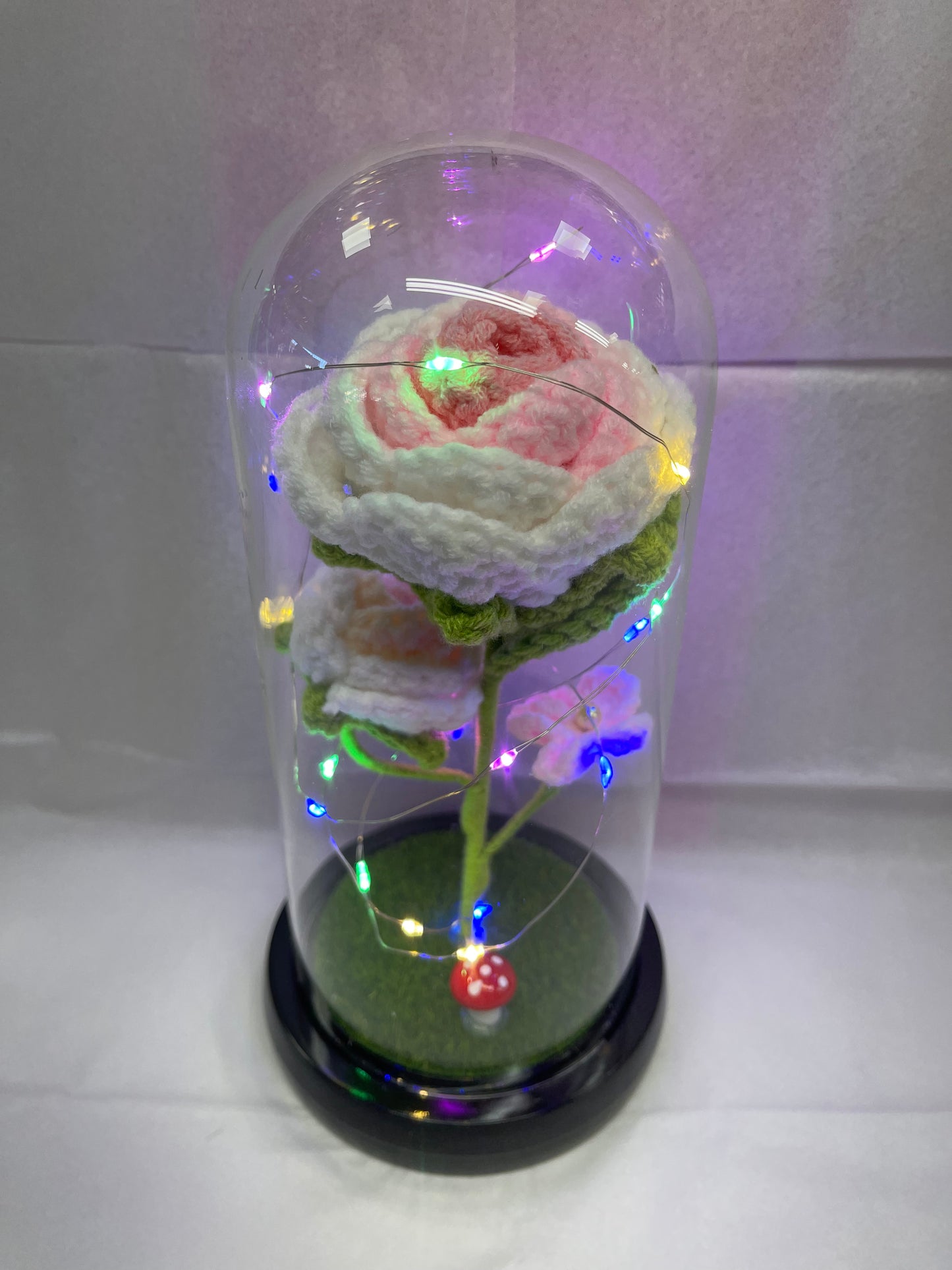 Eternal Crochet White Rose With Light-1ct