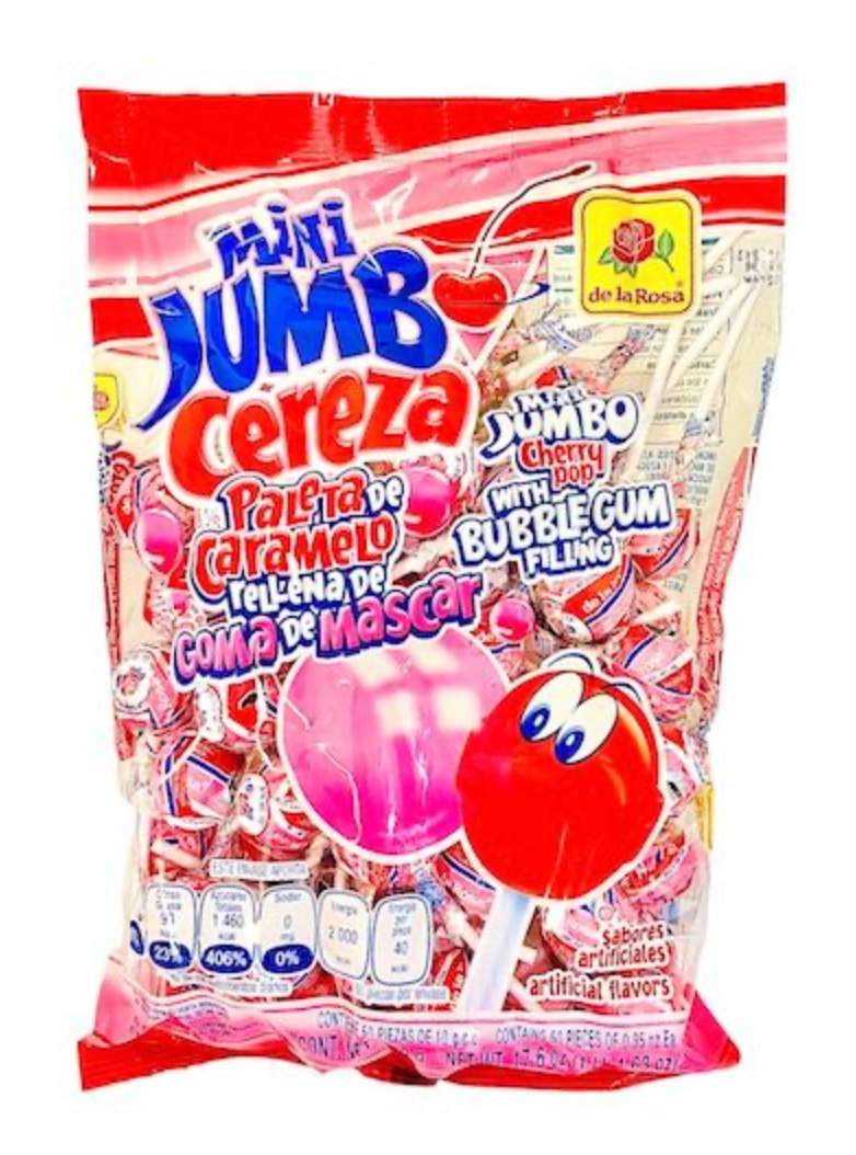 De la Rosa Paleta Mini Jumbo Cereza con Chicle - 50 ct