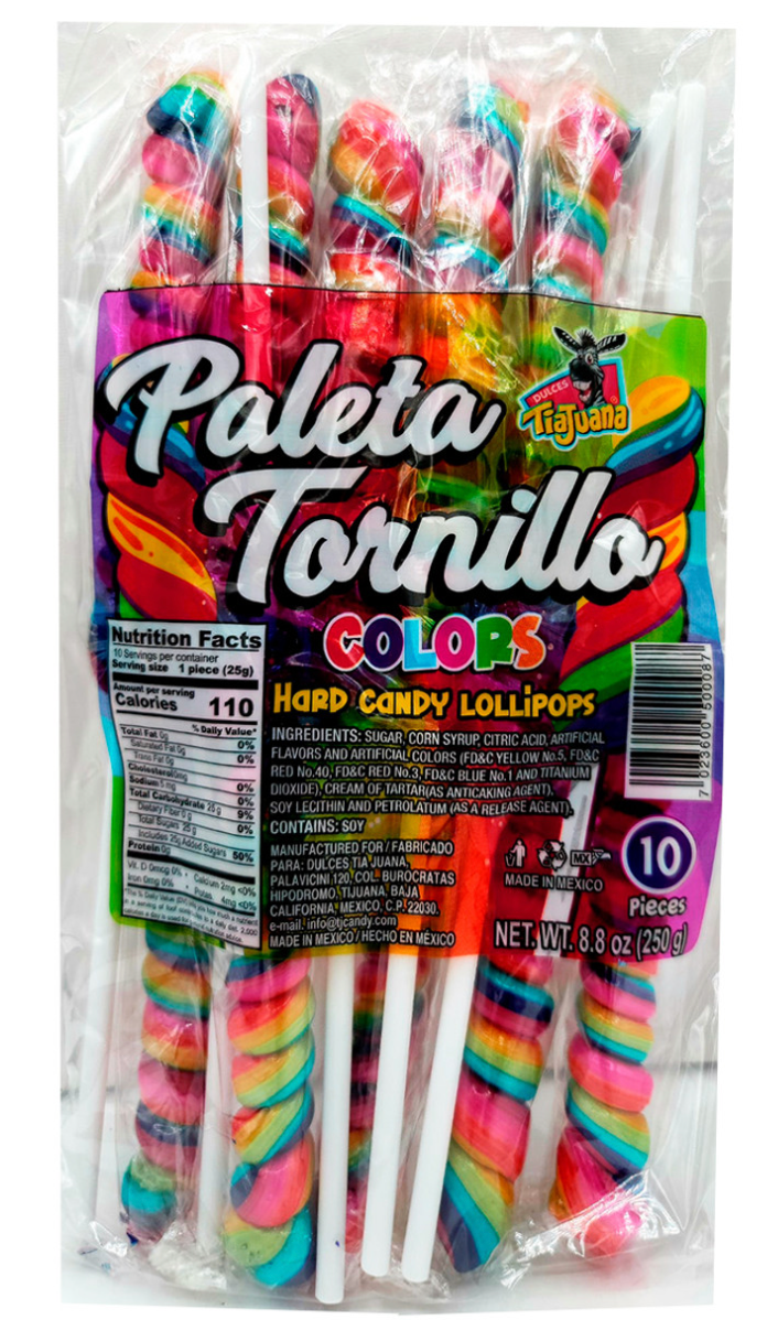 Tia Juana Paleta Tornillo Colores-10ct